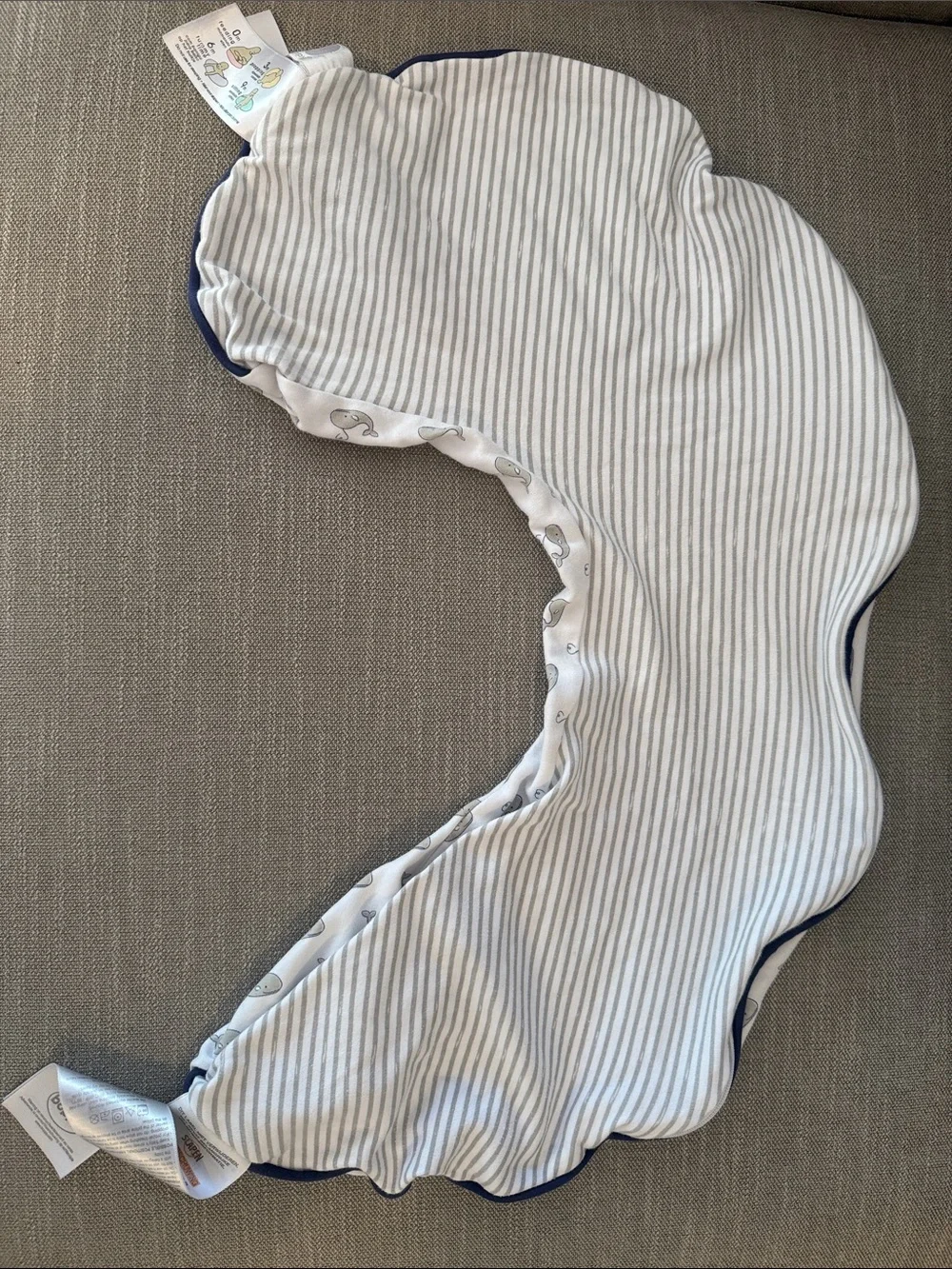 Boppy Whale Striped Print Nursing Pillow Cover in White and Navy